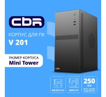 CBR Корпус mATX Minitower V201, без БП, 2*USB 2.0, HD Audio+Mic, Black [PCC-MATX-V201-WPSU]