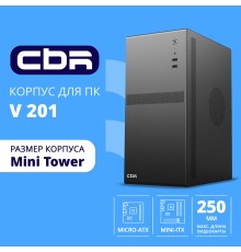CBR Корпус mATX Minitower V201, без БП, 2*USB 2.0, HD Audio+Mic, Black [PCC-MATX-V201-WPSU]