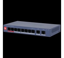 DAHUA DH-CS4010-8ET2GT-110 8-портовый PoE коммутатор управляемый 8 RJ45 10/100Мбит/с (PoE/PoE+/Hi-PoE/IEEE 802.3bt), 2 RJ45 10/100/1000Мбит/с (uplink);  1~2 до 90Вт, 3~8 до 30Вт, суммарно до 110Вт