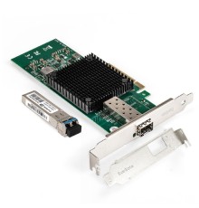 Exegate EX298940RUS Комплект: Сетевой адаптер SFP+ ExeGate EXE-X520-DA1 + Трансивер Single-Mode до 10км EXT-10G-SM1310-LC2-10KM (EX296227RUS PCI-E x8 v2.0, порты 1x SFP+ 10Gb/s (10/5/2.5/1Gb/s, 100Mb/