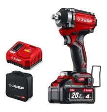 ЗУБР  20 В, 500 Н·м, 1 АКБ LMS [4 А·ч], бесщеточный ударный гайковерт, сумка [ГБУ-500-41]