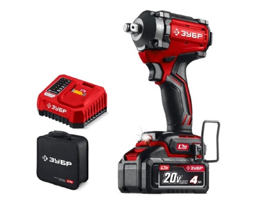 [Дрель, Шуруповерт] ЗУБР  20 В, 500 Н·м, 1 АКБ LMS [4 А·ч], бесщеточный ударный гайковерт, сумка [ГБУ-500-41]