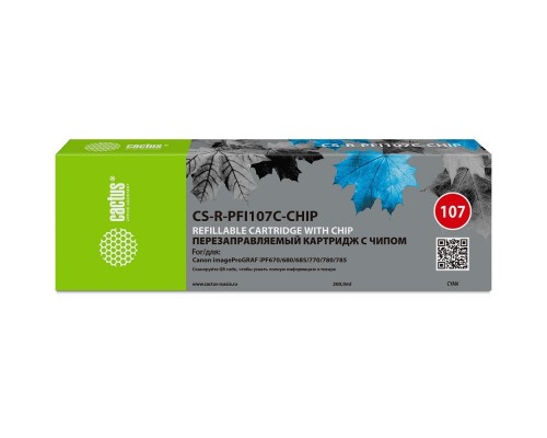 [расходные материалы] Картридж перезаправляемый струйный Cactus CS-R-PFI107C-CHIP голубой для Canon imageProGRAF iPF670/680/685/770/780/785