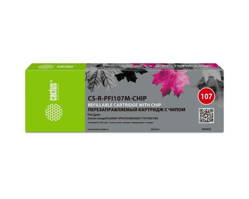 [расходные материалы] Картридж перезаправляемый струйный Cactus CS-R-PFI107M-CHIP пурпурный для Canon imageProGRAF iPF670/680/685/770/780/785