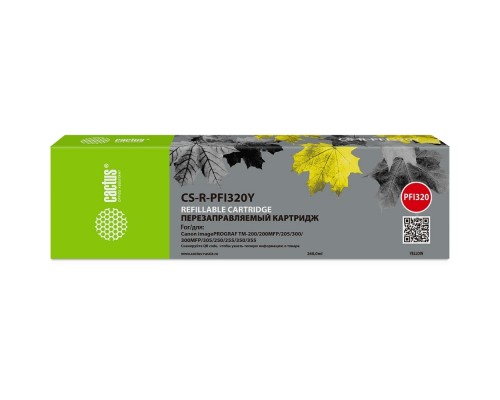 [расходные материалы] Картридж перезаправляемый струйный Cactus CS-R-PFI320Y PFI-320Y желтый для Canon imagePrograf TM-200/200MFP/205/300/300MFP/305/250/255/350/355 без чипа