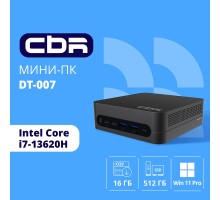 CBR MiniPC-DT007 (Intel i7 13620H /32Gb  DDR4/1 Tb SSD PCIe / W11Pro/ 2*USB3.2 Gen2 10Gbps + 2*USB3.2 Gen1 5Gbps +1*Type-C2.0, 3.5mm Combo Jack, RJ-45,VESA 100*100 )