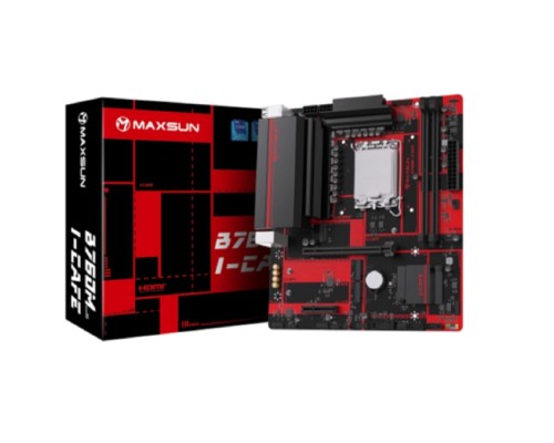 [Материнская плата] MAXSUN MS-B760M I-CAFE (Socket 1700, mATX, 2*DDR5(96Gb), DP/HDMI, 2*SATA3, 3*M.2, 1*PCIEx16/1*PCIEx4, 6*USB 2.0, 2*USB 3.2 Gen1, LAN 1*2,5G, ARGB, black-red, RTL)
