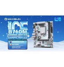 MAXSUN MS-B760M GAMING WIFI ICE (Socket 1700, mATX, 2*DDR4(64Gb), VGA/HDMI, 3*SATA3, 1*M.2, 1*PCIEx16/1*PCIEx1, 2*USB2.0, 4*USB 3.2, LAN 1*1G, Bluetooth,  Wi-Fi 802.11ac, ARGB, white, RTL)