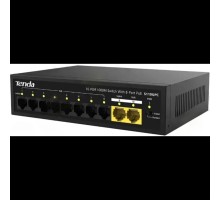 TENDA S110GPC Коммутатор неуправляемый PoE, 10 портов, 8x100 Мбит/с, 2х1 Гбит/с, PoE 8х30 Вт (до 80 Вт), настольный, металлический