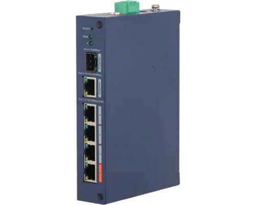 [Коммутаторы] DAHUA DH-CHS4106-4ET-60 4-портовый PoE коммутатор управляемый 4 RJ45 10/100Мбит/с (PoE/PoE+/Hi-PoE), 1 RJ45 10/100/1000Мбит/с (uplink), 1 SFP 1000Мбит/с (uplink); IP30, IK06; монтаж на DIN-рейку