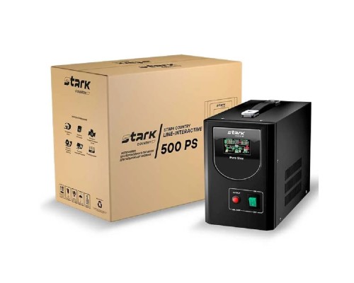 [STARK - ИБП 1ф (Однофазные)] ИБП STARK SC 500 PS 500ВА/400Вт {Line-Interactive, Напольный, 154-264В, 2хЕВРО, Чистый синус, БЕЗ АКБ - внешние батареи 1 шт от 26Ач до 160 Ач}