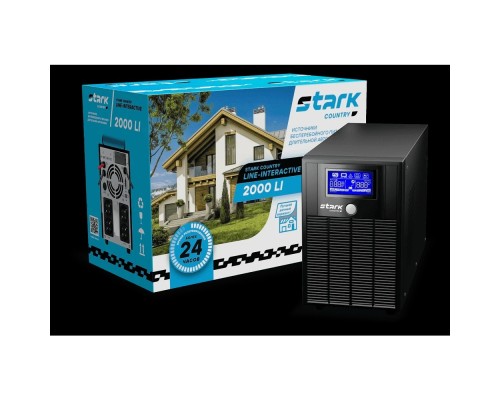 [STARK - ИБП 1ф (Однофазные)] ИБП STARK SC 2000 LI {2000ВА/1200Вт, Line-Interactive, на пол, 140-300В, 4хЕВРО, Чистый синус, SNMP, AS400, БЕЗ АКБ - внешние батареи х2 9-400 Ач}