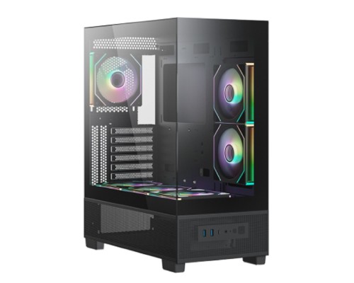 [Корпуса] XASTRA Корпус Q500 6ARGB-C10-UC Black ATX/Aquarium/Screewless/ 6x120mm ARGB PWM FM fans/Argb+PWM HUB 10port/ Type-C/ Q500-6FM12A-C10-UC