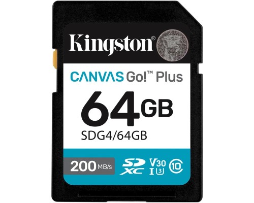 [Карта памяти ] SecureDigital 64GB Kingston Canvas Go Plus G4 200R V30 
