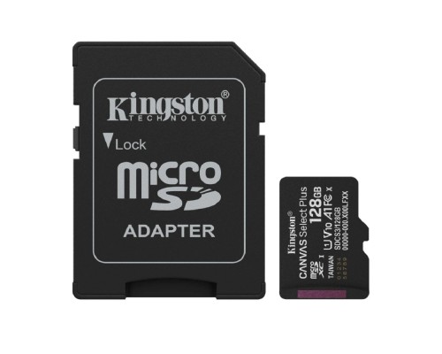 [Карта памяти ] Micro SecureDigital 128GB Kingston  Canvas Select Plus Gen3 150MB/s A1, с адаптером