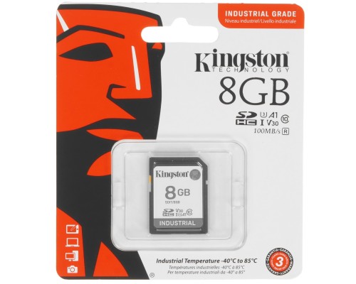[карты памяти] Промышленная карта памяти SecureDigital 8GB Kingston, Class 10 U1 UHS-I MLC, темп. режим от -40? до +85?