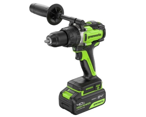 [Дрели, Шуруповерты, Гайковерты] Greenworks GD24DD140 Дрель-шуруповерт аккумуляторная,  24V, 70/140Нм,Anti-kickback,2х4Ач,ЗУ,кор [3707607CUD]
