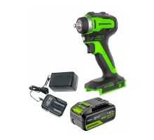 Greenworks G24IW200 Гайковерт ударный аккумуляторный, 24V, 200 Нм, бесщеточный, 3/8'', 1х4Ач,ЗУ,кор [3803607CUB]