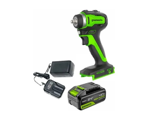 [Дрели, Шуруповерты, Гайковерты] Greenworks G24IW200 Гайковерт ударный аккумуляторный, 24V, 200 Нм, бесщеточный, 3/8', 1х4Ач,ЗУ,кор [3803607CUB]