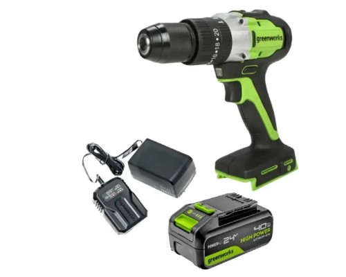 [Дрели, Шуруповерты, Гайковерты] Greenworks GD24DD60 Дрель-шуруповерт ударная аккумуляторная, 24V, бесщеточная, 30/60Нм,1х4Ач,ЗУ,кор [3704107CUB]