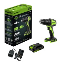 Greenworks DD345, 24V, Дрель-шуруповерт аккумуляторная, бесщеточная, 27/45 Нм,13мм,1х2Ач,ЗУ,кор  [3708307CUA]
