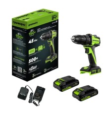 Greenworks DD345, 24V, Дрель-шуруповерт аккумуляторная, бесщеточная, 27/45 Нм,13мм,2х2Ач,ЗУ,кор  [3708307CUC]