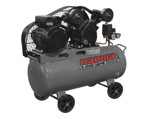 [Компрессоры] Компрессор Парма K-1500/50РМ [02.014.00006] { (масл. ременн.,1500Вт асинхр.,50л.,202л/мин,8 Бар, вых. 2шт/рапид)9ш/п }