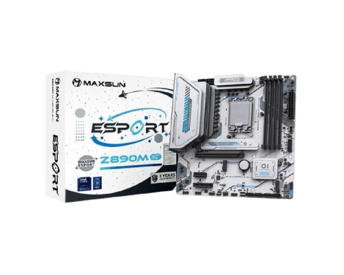 [Материнская плата] MAXSUN MS-eSport Z890M WIFI ICE (Socket 1851, mATX, 4*DDR5(256Gb), DP/HDMI, 4*SATA3, 3*M.2, 1xPCI-Ex16 /1xPCI-Ex4/1*PCIEx1, 1*Type-C, 4*USB 2.0, 2*USB 3.2, LAN 1*2.5G, BT 5.2, Wi-Fi 6, SPDIF, white)