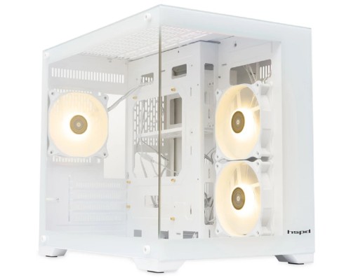 [Корпуса] Case HSPD F330, Panoramic Mini-tower, White, TG, 0.5 SPCC, 3x120mm ARGB (FN027) mATX, mITX 160/400/200mm 1x2.5