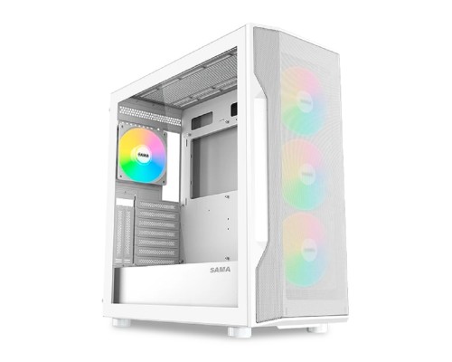[Корпуса] Case SAMA S40 White, Midi-Tower, TG, 4x120mm ARGB, 2xUSB 3.0 + 1xUSB 3.1 Type-C, ATX, mATX, mITX White