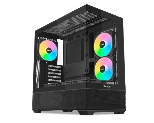 [Корпуса] Case SAMA V40 Black, Midi-Tower, TG, 6x120mm ARGB, 2xUSB 3.0 + 1xUSB 3.1 Type-C, ATX, mATX, mITX Black