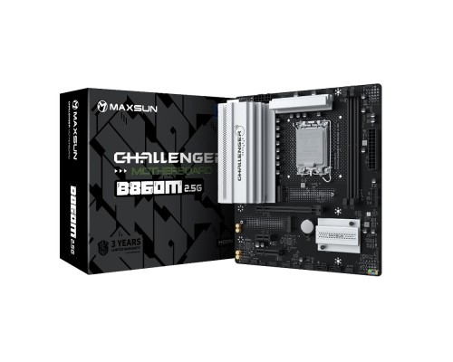 [Материнская плата] MAXSUN MS-Challenger B860M 2.5G (Socket 1851, mATX, 2*DDR5(96Gb), DP/HDMI, 2xSATA3, 2*M.2,1xPCI-Ex16/1xPCI-Ex4/1xPCI-Ex1, 4*USB 2.0, 4*USB 3.2, LAN 1*2.5G, Black, RTL)