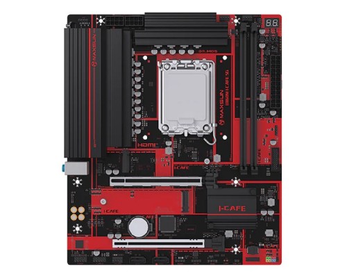 [Материнская плата] MAXSUN MS-B860M I-CAFE 5G (Socket 1851, mATX, 2*DDR5, HDMI, 2xSATA3, 2*M.2,1xPCI-Ex16/1xPCI-Ex4, 4*USB 2.0, 2*USB 3.2, LAN 1*5G, black-red, oem)