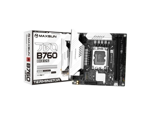 [Материнская плата] MAXSUN MS-Terminator B760BKB D5 WIFI (Socket 1700, mATX, 2*DDR5(96Gb), DP/HDMI, 2*SATA3, 4*M.2, 1xPCI-Ex16/1*PCIEx4, 4*USB 2.0, 4*USB 3.2 5G, LAN 1*2.5G,  BT, Wi-Fi 6E, RTL)