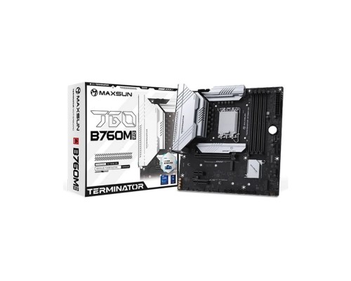 [Материнская плата] MAXSUN MS-Terminator B760M D5 WIFI 6E (Socket 1700, mATX, 4*DDR5(192Gb), DP/HDMI, 4*SATA3, 3*M.2, 1xPCI-E x16 /1xPCI-E x4/1xPCI-E x1,  6*USB 2.0,  2*USB 3.2 , LAN 1*2.5G, Wi-Fi 6E, BT5.3, RTL)