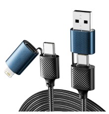 Rexant (18-7094) Кабель 4в1 USB-A, Type-C, Type-C, Lightning 65Вт, 1м, в черной нейлоновой оплетке 