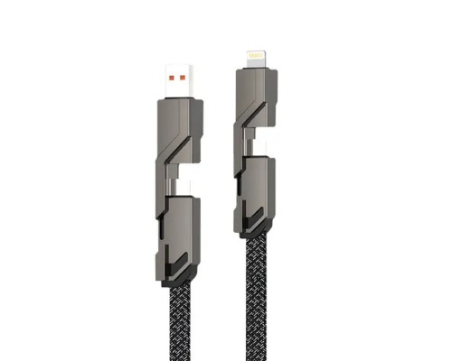 [Кабели] Rexant (18-1128) Кабель 4в1 USB-А – Type-C, Lightning – Type-C, 60Вт, 1м, в черной оплетке 