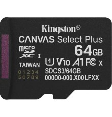 Micro SecureDigital 64GB Kingston Canvas Select Plus Gen3 100MB/s A1, без адаптера