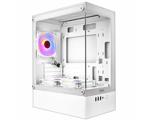 [корпус] Ginzzu CL485 mATX FAN 3*12LD4 передняя панель Стекло Белый