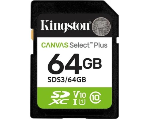 [Карта памяти ] SecureDigital 64GB Kingston SDS3/64GB Canvas Select Plus V10 w/o adapter