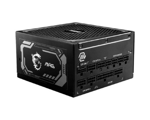 [Блок питания] Блок питания ПК/ Power Supply MSI MAG A1000GL PCIE5, 1000W 80+ Gold (ATX, 3.1, PCIe 5.1, Full modular, 1x24(20+4)pin, 2xCPU 8(4+4)pin, 4xPCIe*2 8(6+2)pin, 1x12V-2x6, 12xSATA3, 4xMOLEX4pin, Active, 135