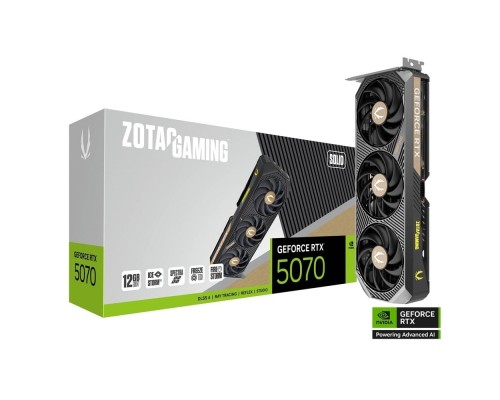 [Видеокарта] Видеокарта ZOTAC GAMING GeForce RTX 5070 SOLID NV 12Gb DDR7 192 bit  2165/2512 MHz  3*DP/HDMI 3*FAN (ZT-B50700D-10P) RTL 