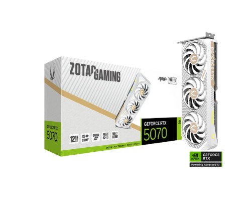 [Видеокарта] Видеокарта ZOTAC GAMING GeForce RTX 5070 AMP White Edition 12GB GDDR7 192bit 2165/2587 MHz 3*DP/HDMI 3*FAN (ZT-B50700FQ-10P) RTL