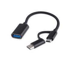 Cablexpert Кабель-переходник USB2.0 OTG Type-C(M)+MicroUSB(M)/AF, алюминий+нейлон оплетка, 0.15м (A-OTG-CMAF2-2in1)
