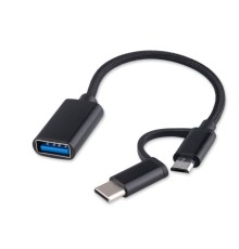 Cablexpert Кабель-переходник USB2.0 OTG Type-C(M)+MicroUSB(M)/AF, алюминий+нейлон оплетка, 0.15м (A-OTG-CMAF2-2in1)