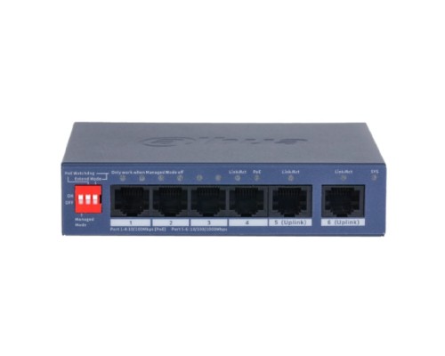 [Коммутаторы] DAHUA DH-CS4006-4ET2GT-36 4-портовый PoE коммутатор управляемый  4 RJ45 10/100Мбит/с (PoE/PoE+), 2 RJ45 10/100/1000Мбит/с (uplink); до 40 В