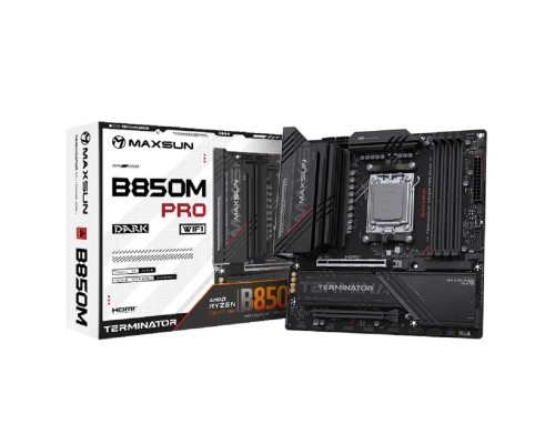 [Материнская плата] MAXSUN MS-Terminator B850M PRO DARK WIFI (Socket AM5, mATX, 4*DDR5(192Gb), DP/HDMI, 2*SATA3, 3*M.2, 1*PCIEx16/1*PCIEx4, 1* Type-C, 4*USB 2.0, 4*USB 3.2, LAN 1*2.5G, SPDIF, WiFi 6E,  RTL)