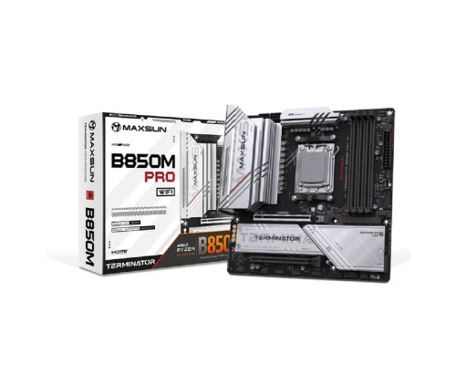 [Материнская плата] MAXSUN MS-Terminator B850M PRO WIFI (Socket AM5, mATX, 4*DDR5(192Gb), DP/HDMI, 2*SATA3, 3*M.2, 1*PCIEx16/1*PCIEx4, 1* Type-C, 4*USB 2.0, 4*USB 3.2, LAN 1*2.5G, SPDIF, WiFi 6E, RTL)