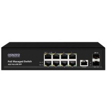 Коммутатор/ OSNOVO Гигабитный L2 PoE коммутатор на 10 портов, 8 *10/100/1000 Base-T PoE, 2*SFP 1000 Base-T, PoE на порт до 30W, суммарно до 150W (SW-80802/L(150W))