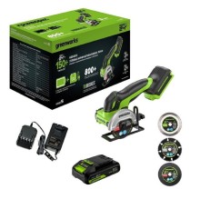 Greenworks Углошлифовальная машина аккумуляторная GD24UCS, 24V, б/щет, 20000 об/мин,76 мм, рез 18 мм,1х2Ач,ЗУ,кор [3402007CUA]